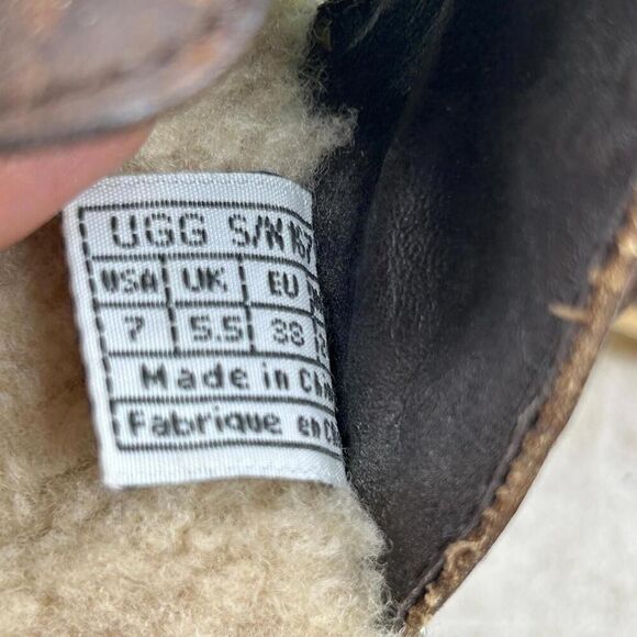 Ugg Australia Ore Fisherman Clogs US 7 Brown Leather Sherpa Lined Wooden Mules - Picture 11 of 11